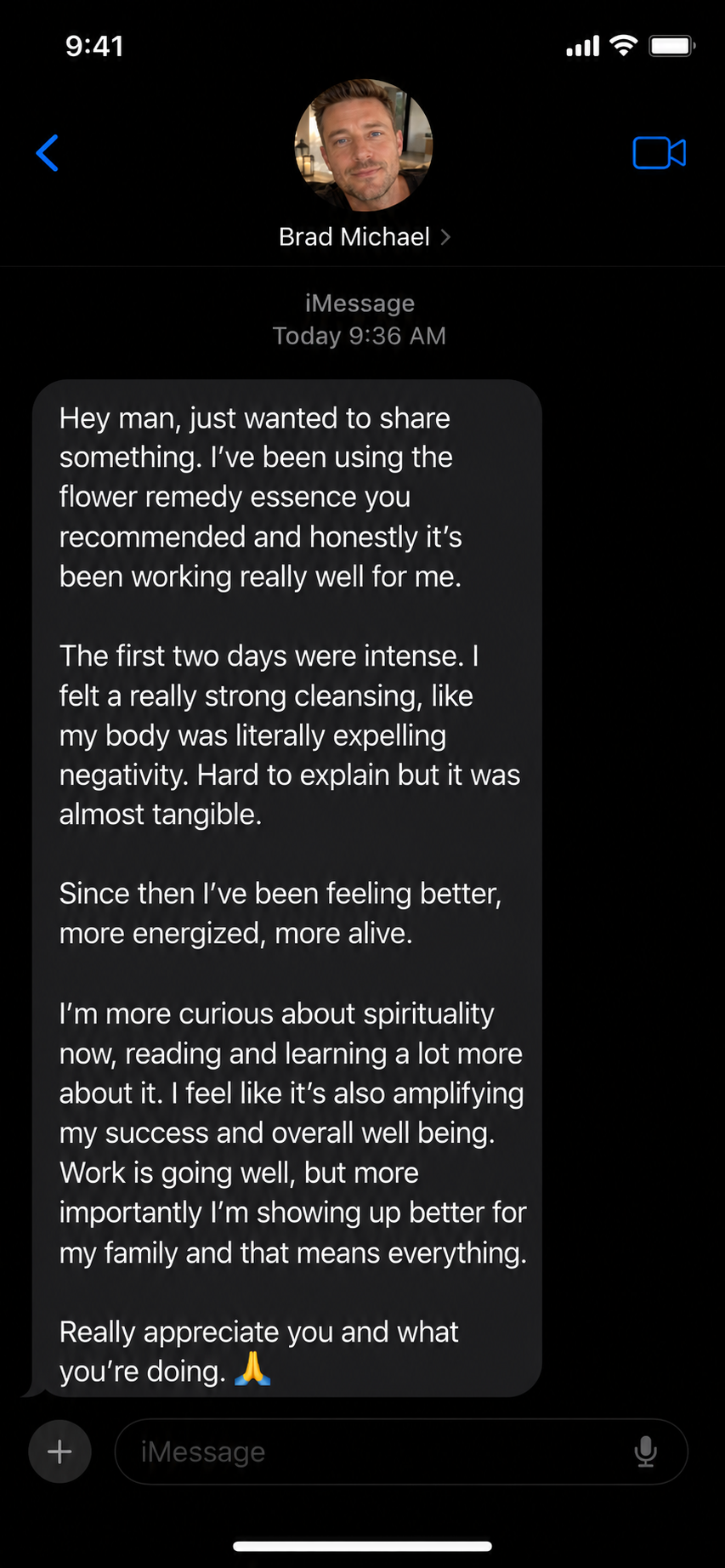 Client testimonial about Igor Guides Flower Essence Blend results