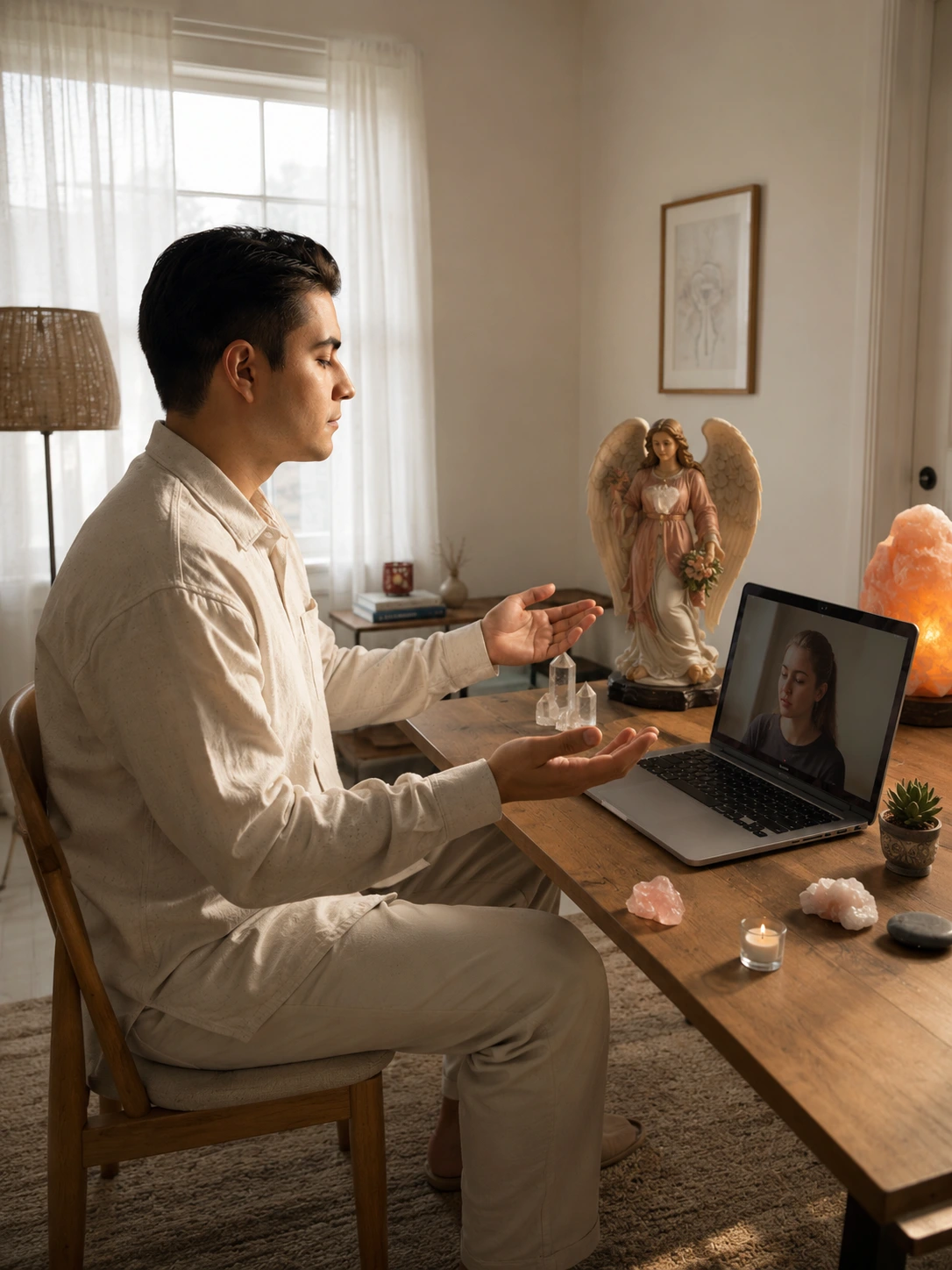 Igor Davis meeting a client online for an initial Reiki consultation before the 21-day immersion begins, St. Augustine Florida