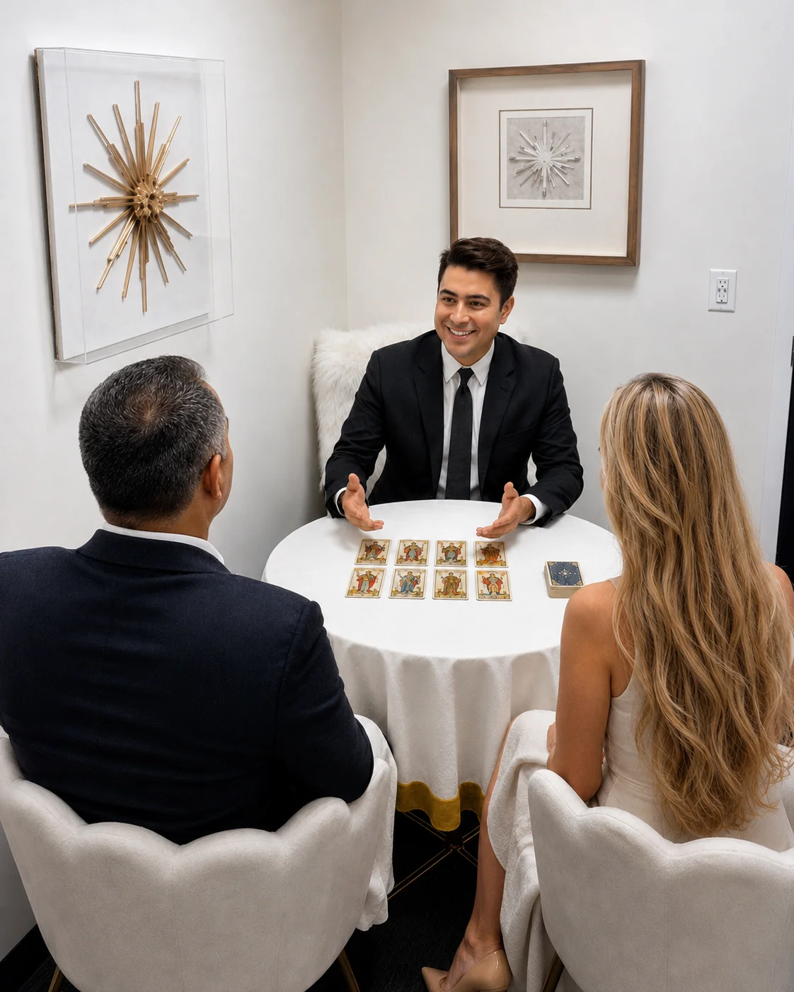 Igor Davis giving an oracle and tarot reading to clients at his St. Augustine office