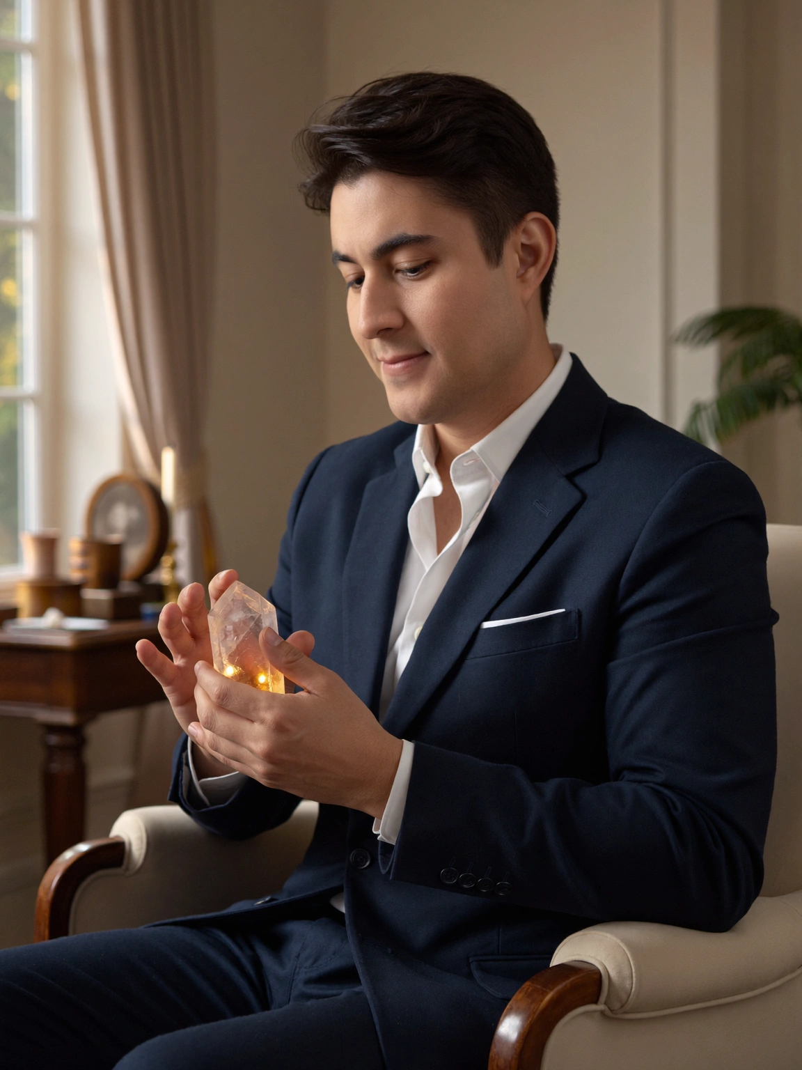 Igor Davis channeling Reiki energy into a crystal — 21 Days of Reiki program