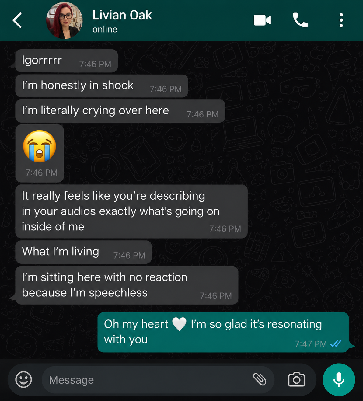 Client message after a session with Igor Guides